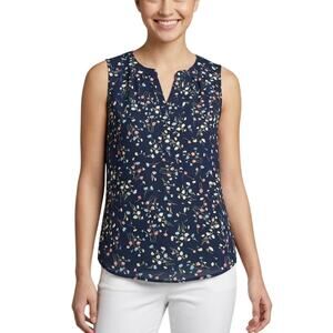 41 Hawthorn Sleeveless Split Neck Top Navy Multicolor Stretch Women M NWT